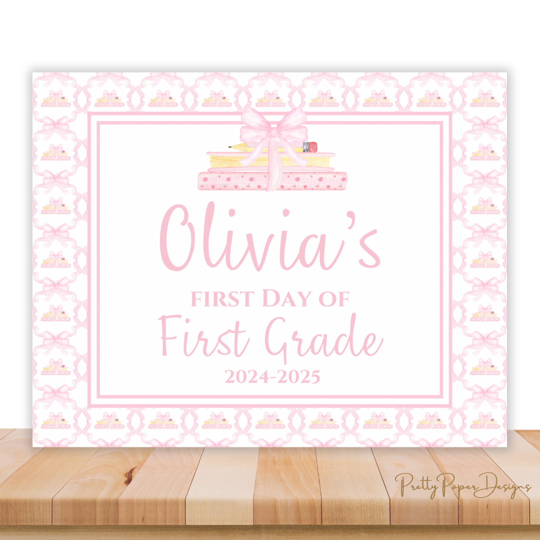 Pink Books and Bows Back-to-School Sign