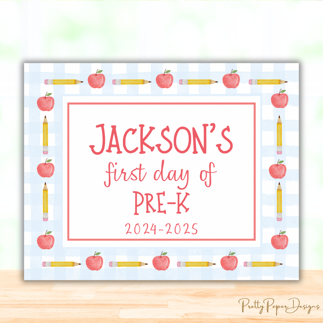 Boy Apples and Pencils Back-to-School Sign