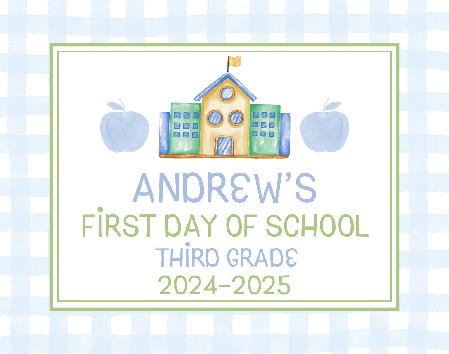 Blue Gingham Back-to-School Sign