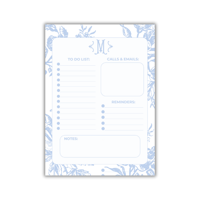 Blue Vintage Floral Planner Pad