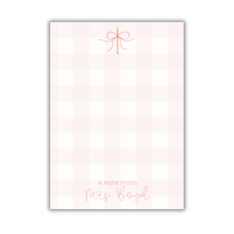 Pink Gingham Teacher Notepad