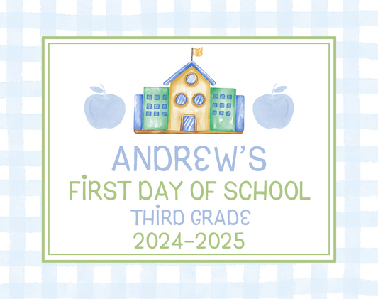 Blue Gingham Back-to-School Sign