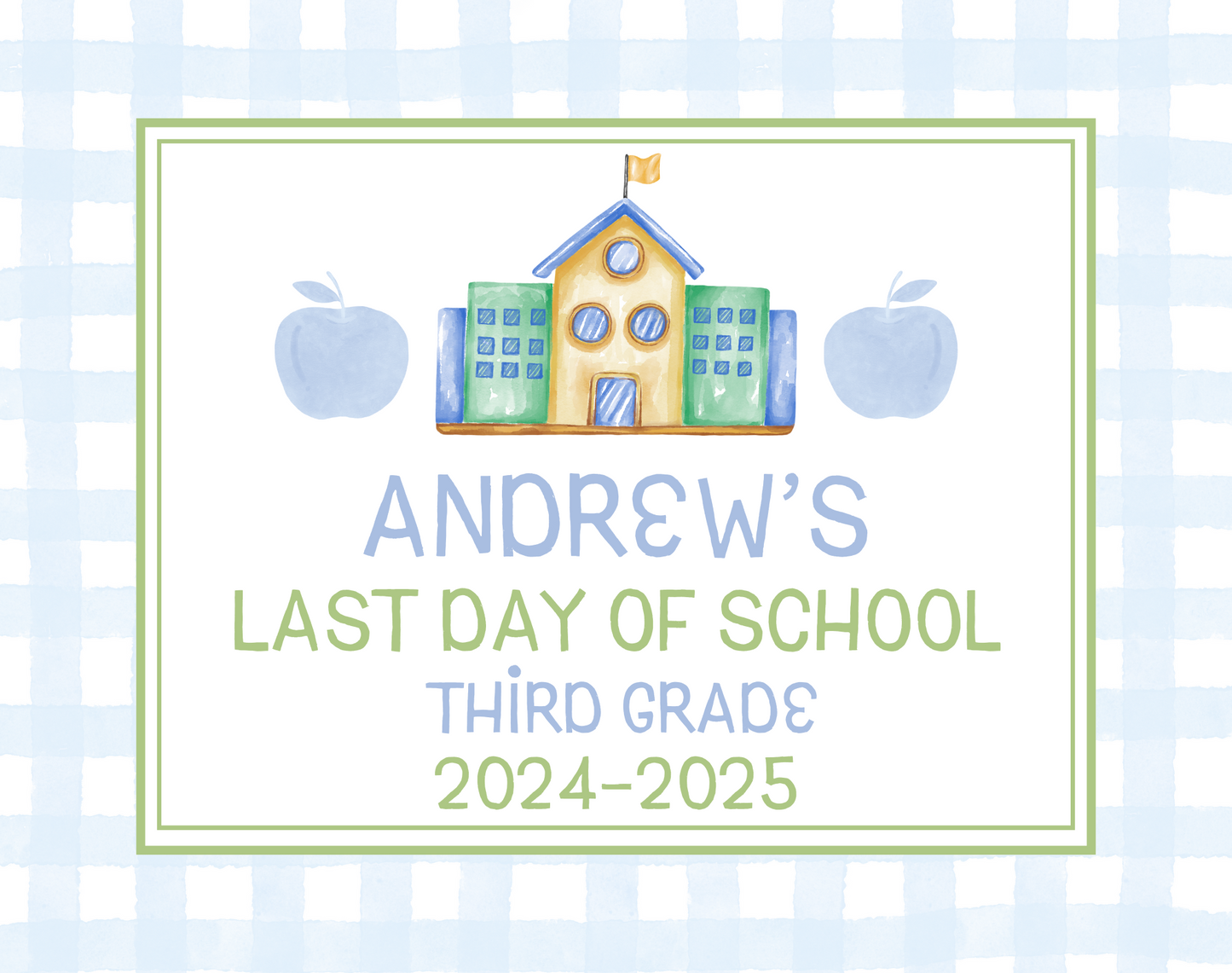 Blue Gingham Back-to-School Sign