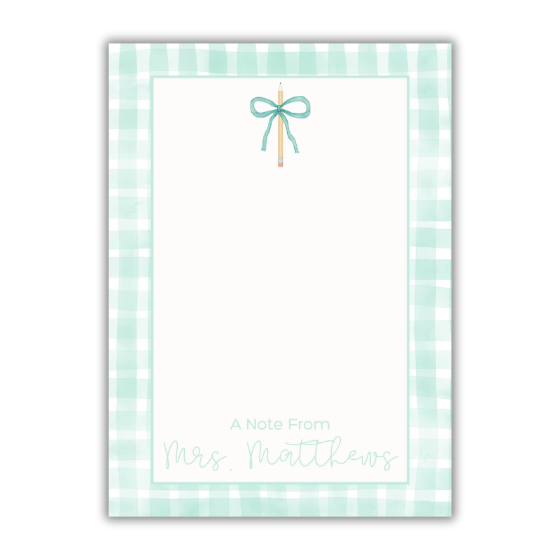 Teal Gingham Teacher Notepad